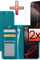 NoXx Hoes Geschikt voor iPhone 16 Pro Hoesje Book Case Hoes Flip Cover Wallet Bookcase Met 2x Screenprotector - Turquoise