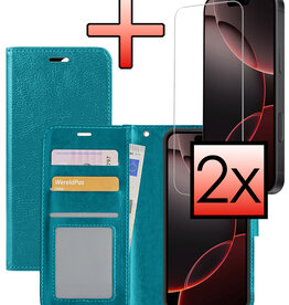 NoXx NoXx iPhone 16 Pro Hoesje Bookcase Met 2x Screenprotector - Turquoise