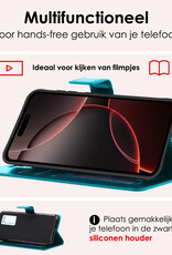 NoXx Hoes Geschikt voor iPhone 16 Pro Hoesje Book Case Hoes Flip Cover Wallet Bookcase Met 2x Screenprotector - Turquoise