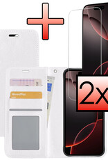 NoXx Hoes Geschikt voor iPhone 16 Pro Hoesje Book Case Hoes Flip Cover Wallet Bookcase Met 2x Screenprotector - Wit