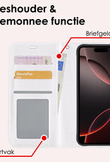 NoXx Hoes Geschikt voor iPhone 16 Pro Hoesje Book Case Hoes Flip Cover Wallet Bookcase Met 2x Screenprotector - Wit