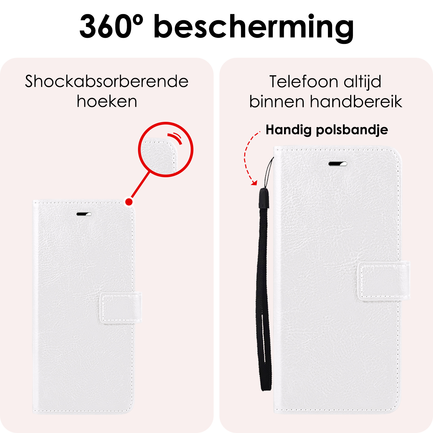 NoXx Hoes Geschikt voor iPhone 16 Pro Hoesje Book Case Hoes Flip Cover Wallet Bookcase Met 2x Screenprotector - Wit