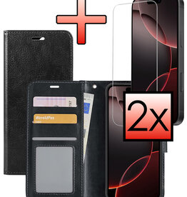 NoXx NoXx iPhone 16 Pro Hoesje Bookcase Met 2x Screenprotector - Zwart