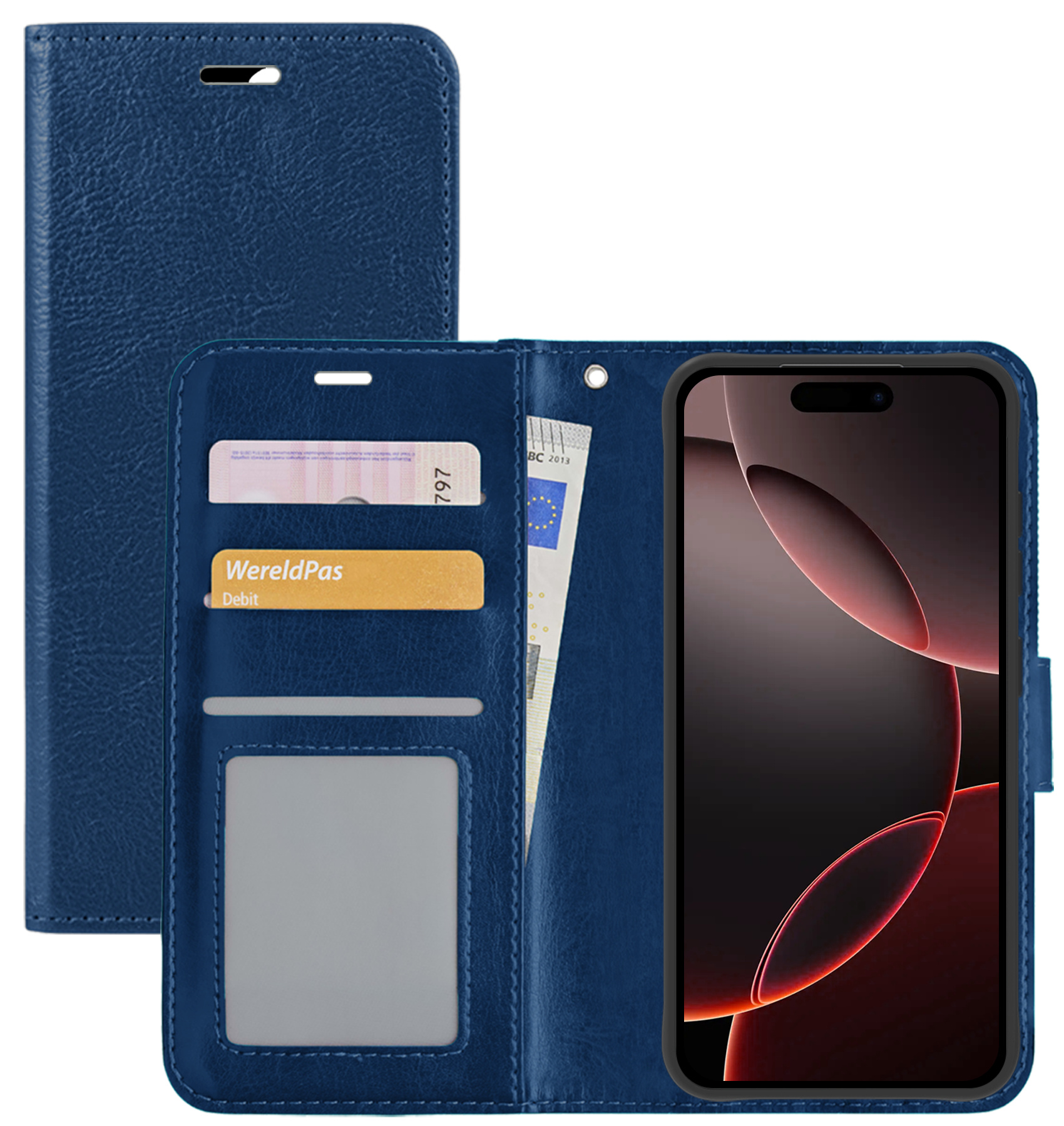NoXx Hoes Geschikt voor iPhone 16 Pro Max Hoesje Book Case Hoes Flip Cover Wallet Bookcase - Donkerblauw