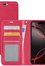 NoXx Hoes Geschikt voor iPhone 16 Pro Max Hoesje Book Case Hoes Flip Cover Wallet Bookcase - Donkerroze