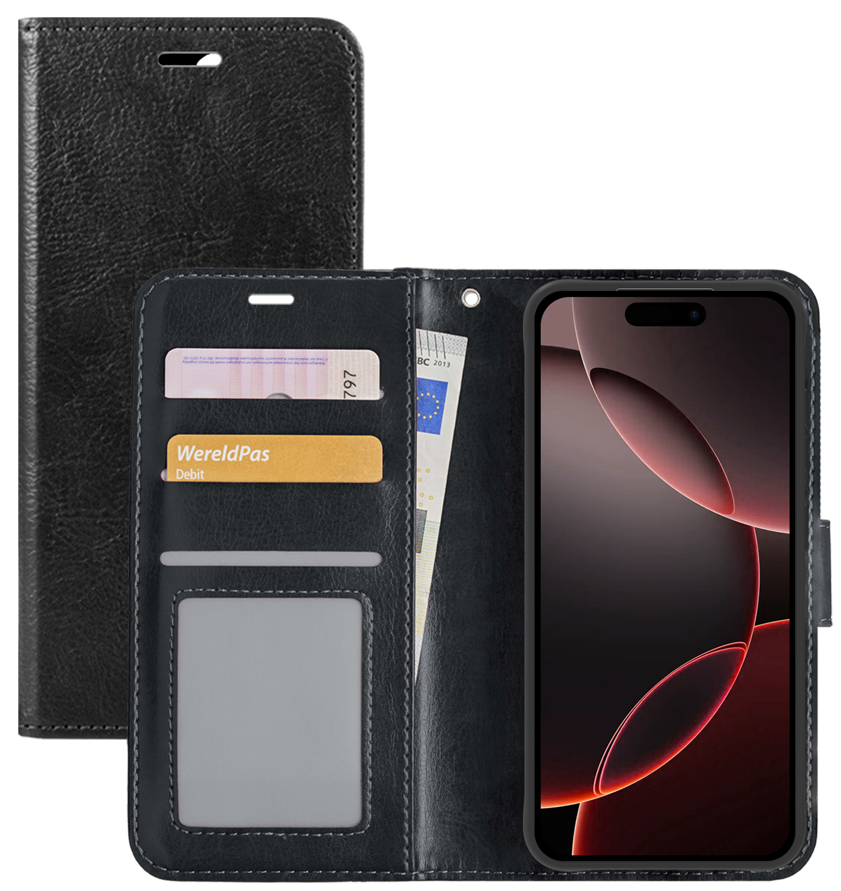 NoXx Hoes Geschikt voor iPhone 16 Pro Max Hoesje Book Case Hoes Flip Cover Wallet Bookcase - Zwart