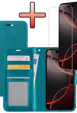 NoXx Hoes Geschikt voor iPhone 16 Pro Max Hoesje Book Case Hoes Flip Cover Wallet Bookcase Met Screenprotector - Turquoise