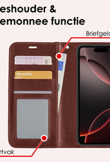 NoXx Hoes Geschikt voor iPhone 16 Pro Max Hoesje Book Case Hoes Flip Cover Wallet Bookcase Met 2x Screenprotector - Bruin