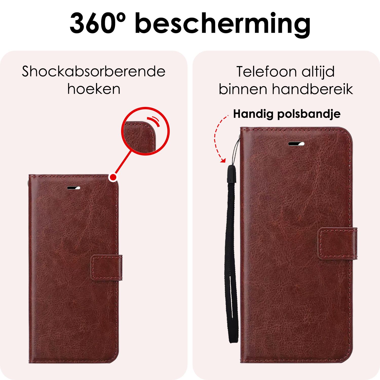 NoXx Hoes Geschikt voor iPhone 16 Pro Max Hoesje Book Case Hoes Flip Cover Wallet Bookcase Met 2x Screenprotector - Bruin