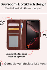NoXx Hoes Geschikt voor iPhone 16 Pro Max Hoesje Book Case Hoes Flip Cover Wallet Bookcase Met 2x Screenprotector - Bruin