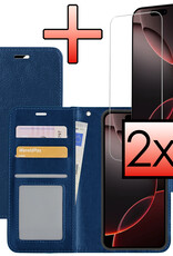 NoXx Hoes Geschikt voor iPhone 16 Pro Max Hoesje Book Case Hoes Flip Cover Wallet Bookcase Met 2x Screenprotector - Donkerblauw