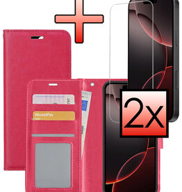 NoXx NoXx iPhone 16 Pro Max Hoesje Bookcase Met 2x Screenprotector - Donkerroze