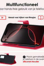 NoXx Hoes Geschikt voor iPhone 16 Pro Max Hoesje Book Case Hoes Flip Cover Wallet Bookcase Met 2x Screenprotector - Donkerroze