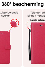 NoXx Hoes Geschikt voor iPhone 16 Pro Max Hoesje Book Case Hoes Flip Cover Wallet Bookcase Met 2x Screenprotector - Donkerroze