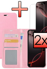 NoXx Hoes Geschikt voor iPhone 16 Pro Max Hoesje Book Case Hoes Flip Cover Wallet Bookcase Met 2x Screenprotector - Lichtroze