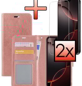 NoXx NoXx iPhone 16 Pro Max Hoesje Bookcase Met 2x Screenprotector - Rose Goud
