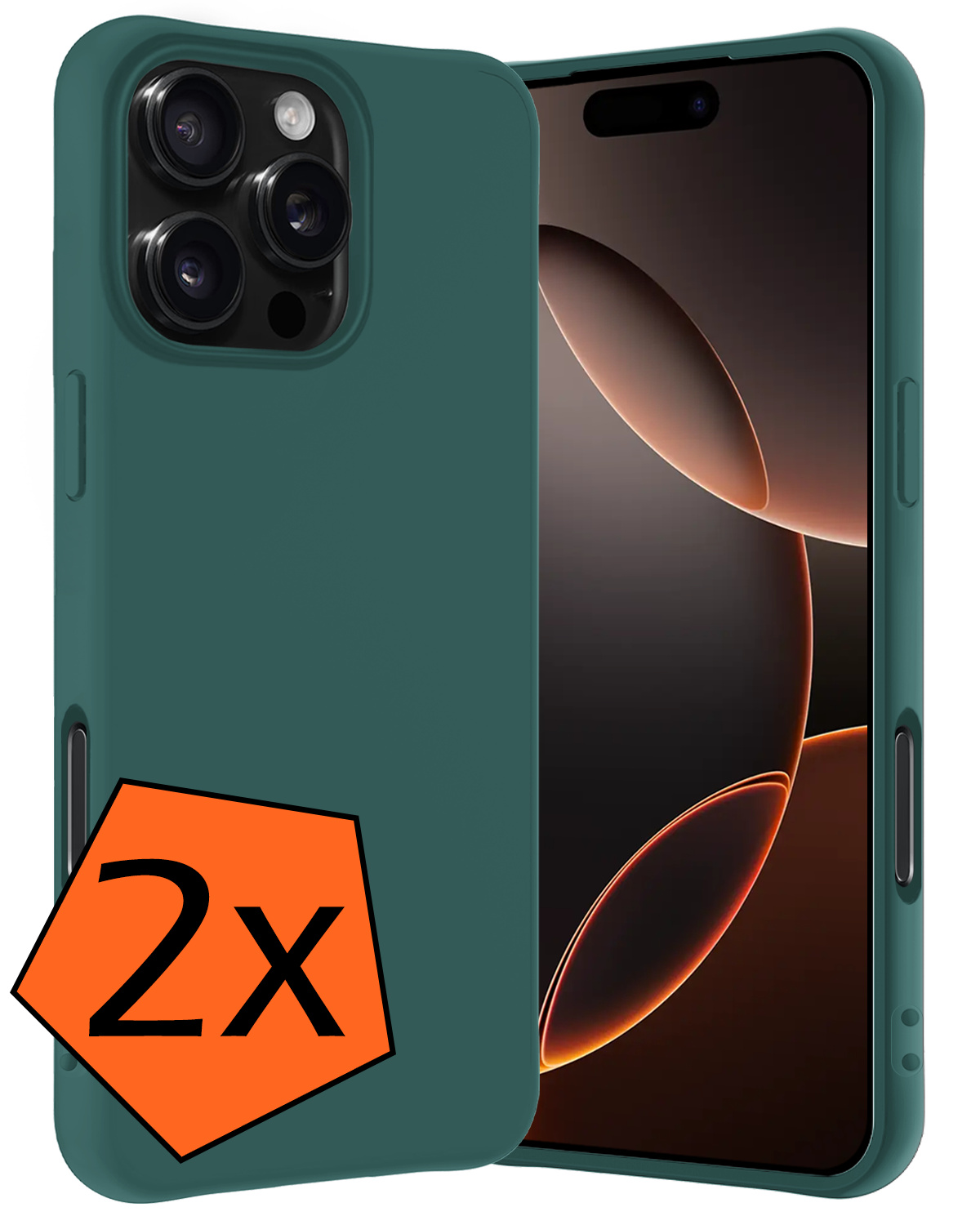 Nomfy Hoesje Geschikt voor iPhone 16 Pro Hoesje Siliconen Cover Case - Hoes Geschikt voor iPhone 16 Pro Hoes Back Case - 2-PACK - Donkergroen