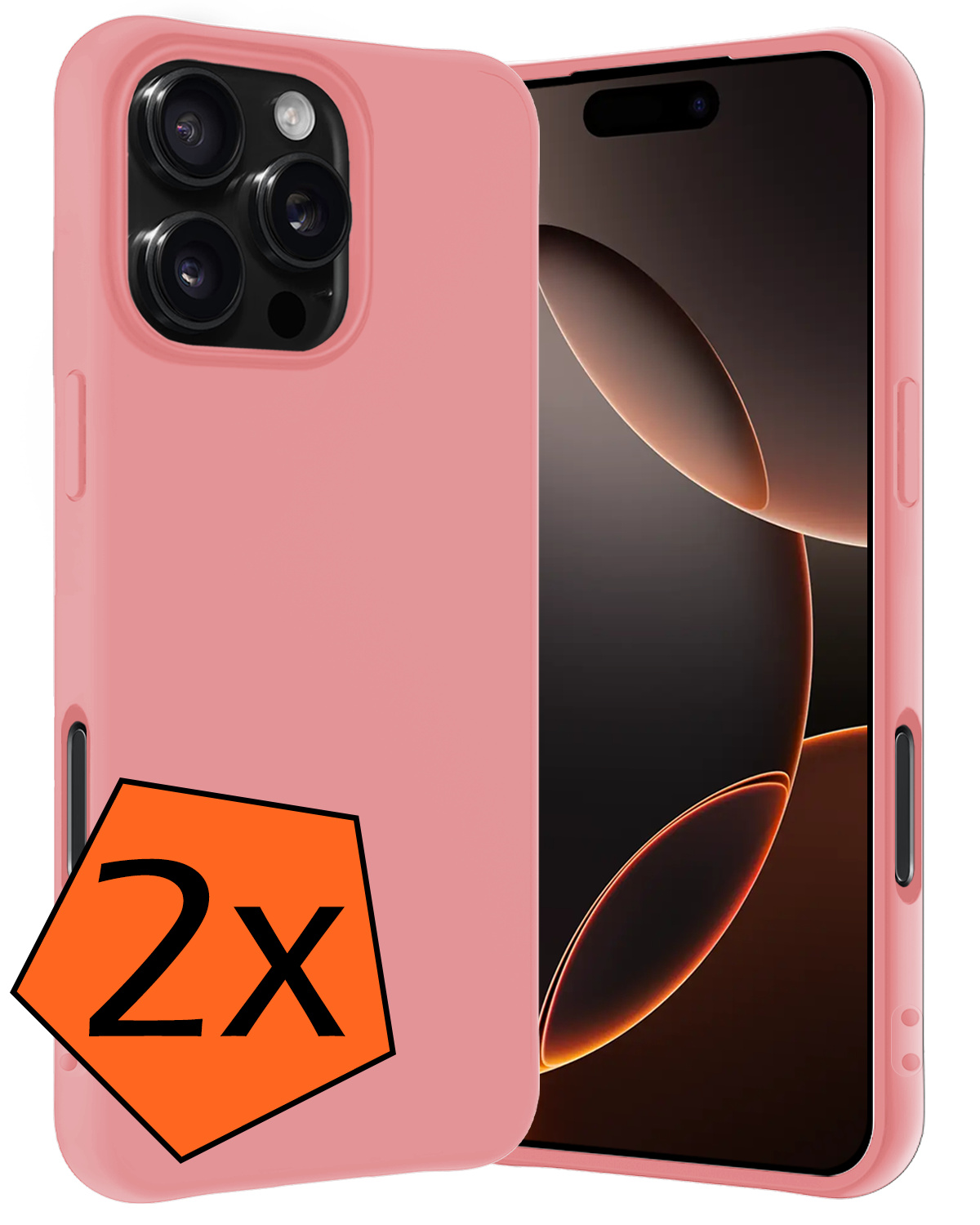 Nomfy Hoesje Geschikt voor iPhone 16 Pro Hoesje Siliconen Cover Case - Hoes Geschikt voor iPhone 16 Pro Hoes Back Case - 2-PACK - Lichtroze