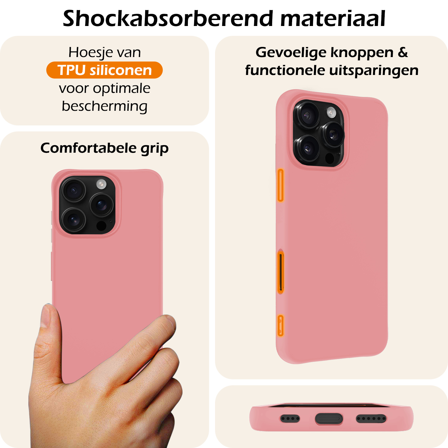 Nomfy Hoesje Geschikt voor iPhone 16 Pro Hoesje Siliconen Cover Case - Hoes Geschikt voor iPhone 16 Pro Hoes Back Case - 2-PACK - Lichtroze