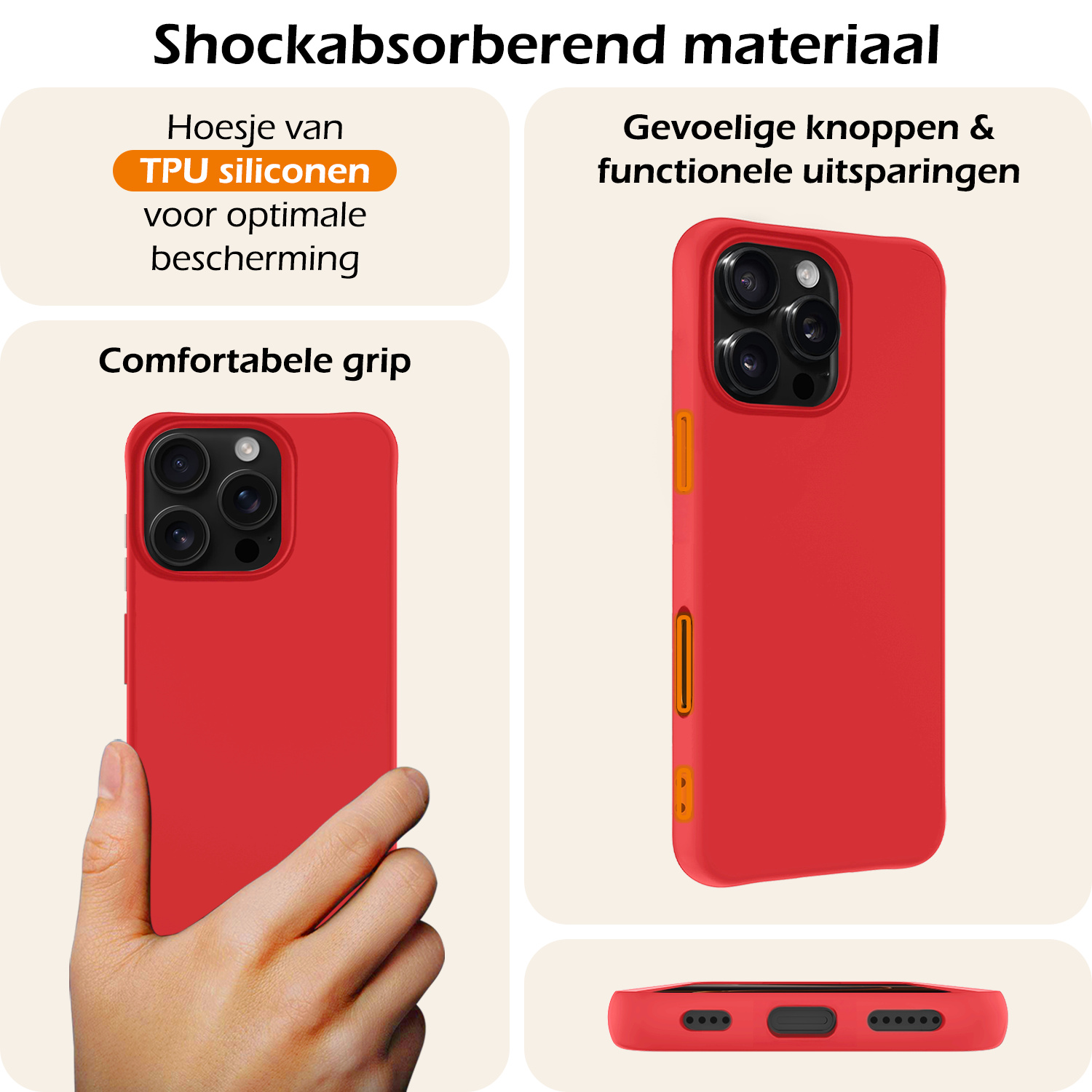 Nomfy Hoesje Geschikt voor iPhone 16 Pro Hoesje Siliconen Cover Case - Hoes Geschikt voor iPhone 16 Pro Hoes Back Case - 2-PACK - Rood