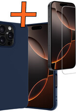 Nomfy Hoesje Geschikt voor iPhone 16 Pro Hoesje Siliconen Cover Case Met Screenprotector - Hoes Geschikt voor iPhone 16 Pro Hoes Back Case - Donkerblauw