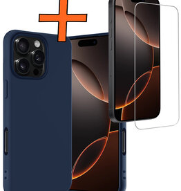 Nomfy Nomfy iPhone 16 Pro Hoesje Siliconen Met Screenprotector Met Dichte Notch - Donkerblauw