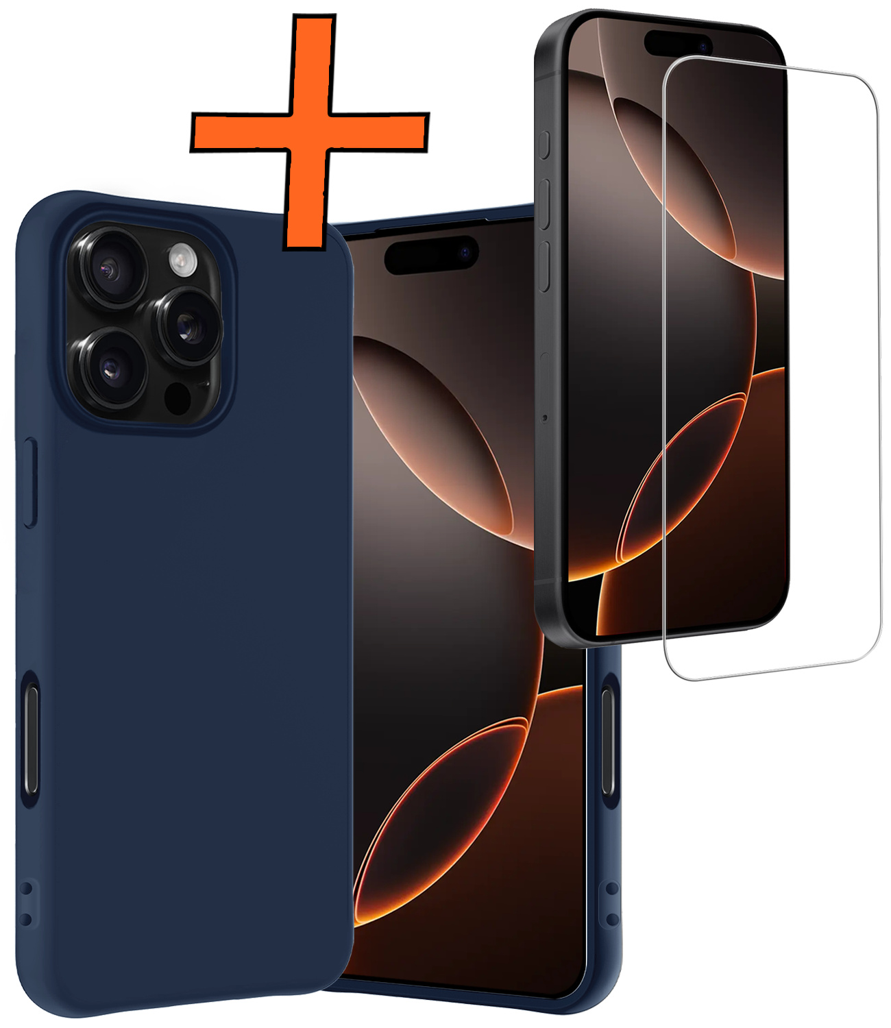 Nomfy Hoesje Geschikt voor iPhone 16 Pro Hoesje Siliconen Cover Case Met Screenprotector - Hoes Geschikt voor iPhone 16 Pro Hoes Back Case - Donkerblauw