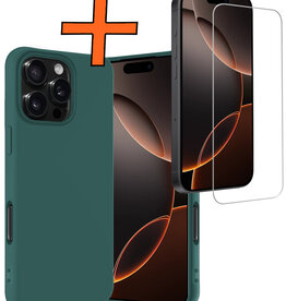 Nomfy Nomfy iPhone 16 Pro Hoesje Siliconen Met Screenprotector Met Dichte Notch - Donkergroen