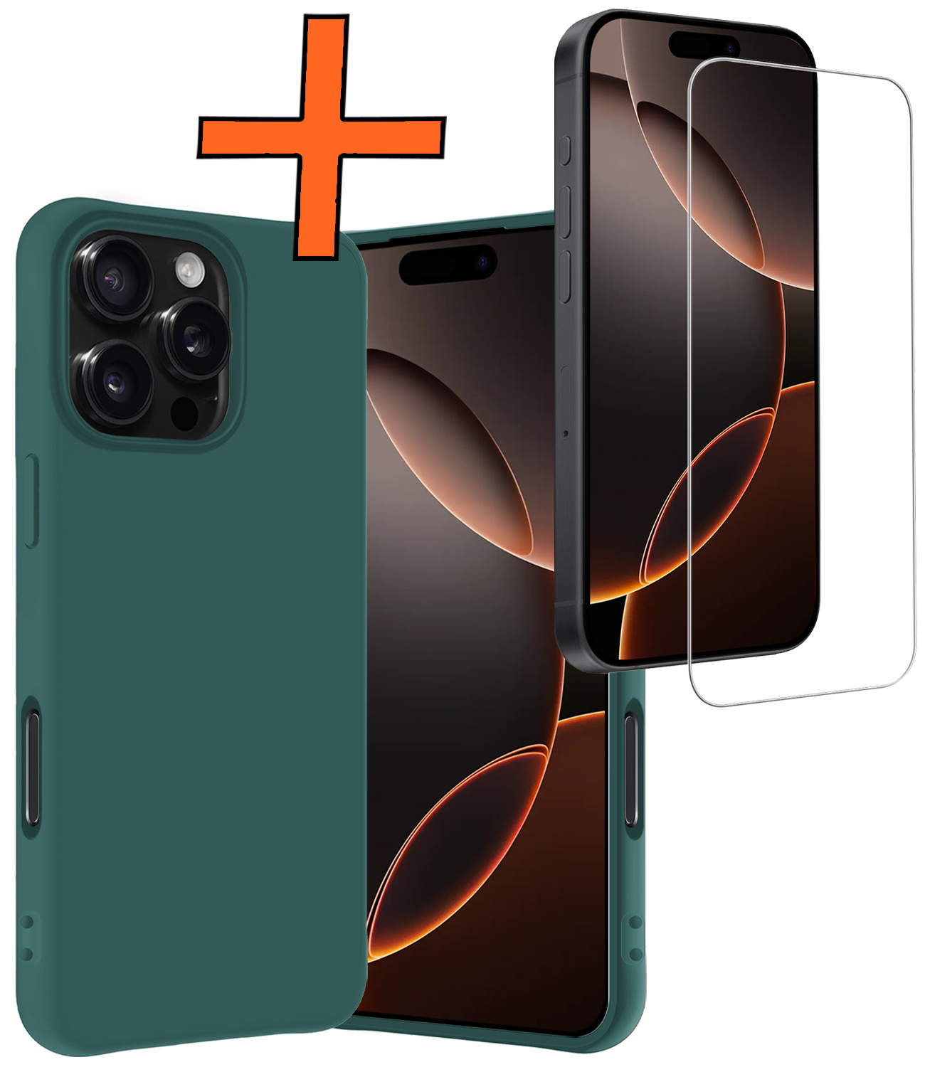 Nomfy Hoesje Geschikt voor iPhone 16 Pro Hoesje Siliconen Cover Case Met Screenprotector - Hoes Geschikt voor iPhone 16 Pro Hoes Back Case - Donkergroen