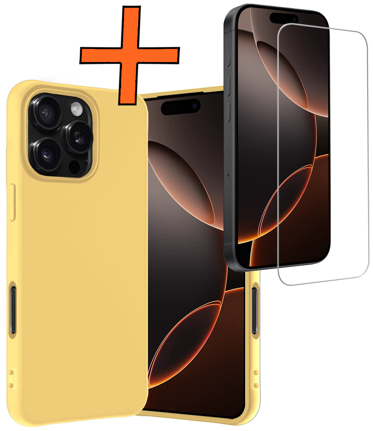 Nomfy Hoesje Geschikt voor iPhone 16 Pro Hoesje Siliconen Cover Case Met Screenprotector - Hoes Geschikt voor iPhone 16 Pro Hoes Back Case - Geel