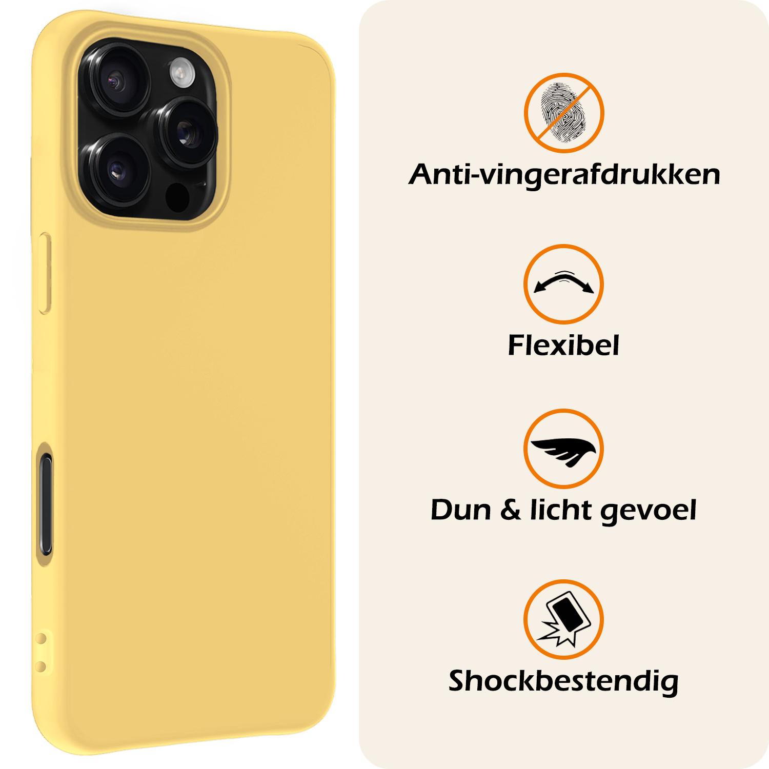 Nomfy Hoesje Geschikt voor iPhone 16 Pro Hoesje Siliconen Cover Case Met Screenprotector - Hoes Geschikt voor iPhone 16 Pro Hoes Back Case - Geel