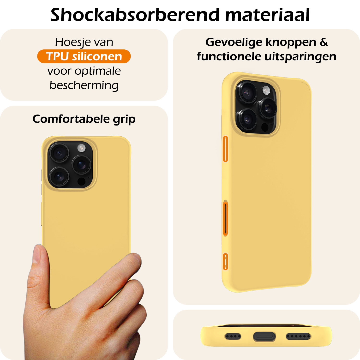Nomfy Hoesje Geschikt voor iPhone 16 Pro Hoesje Siliconen Cover Case Met Screenprotector - Hoes Geschikt voor iPhone 16 Pro Hoes Back Case - Geel