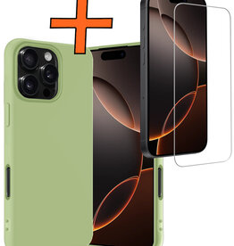 Nomfy Nomfy iPhone 16 Pro Hoesje Siliconen Met Screenprotector Met Dichte Notch - Groen