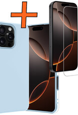 Nomfy Hoesje Geschikt voor iPhone 16 Pro Hoesje Siliconen Cover Case Met Screenprotector - Hoes Geschikt voor iPhone 16 Pro Hoes Back Case - Lichtblauw