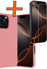 Nomfy Hoesje Geschikt voor iPhone 16 Pro Hoesje Siliconen Cover Case Met Screenprotector - Hoes Geschikt voor iPhone 16 Pro Hoes Back Case - Lichtroze