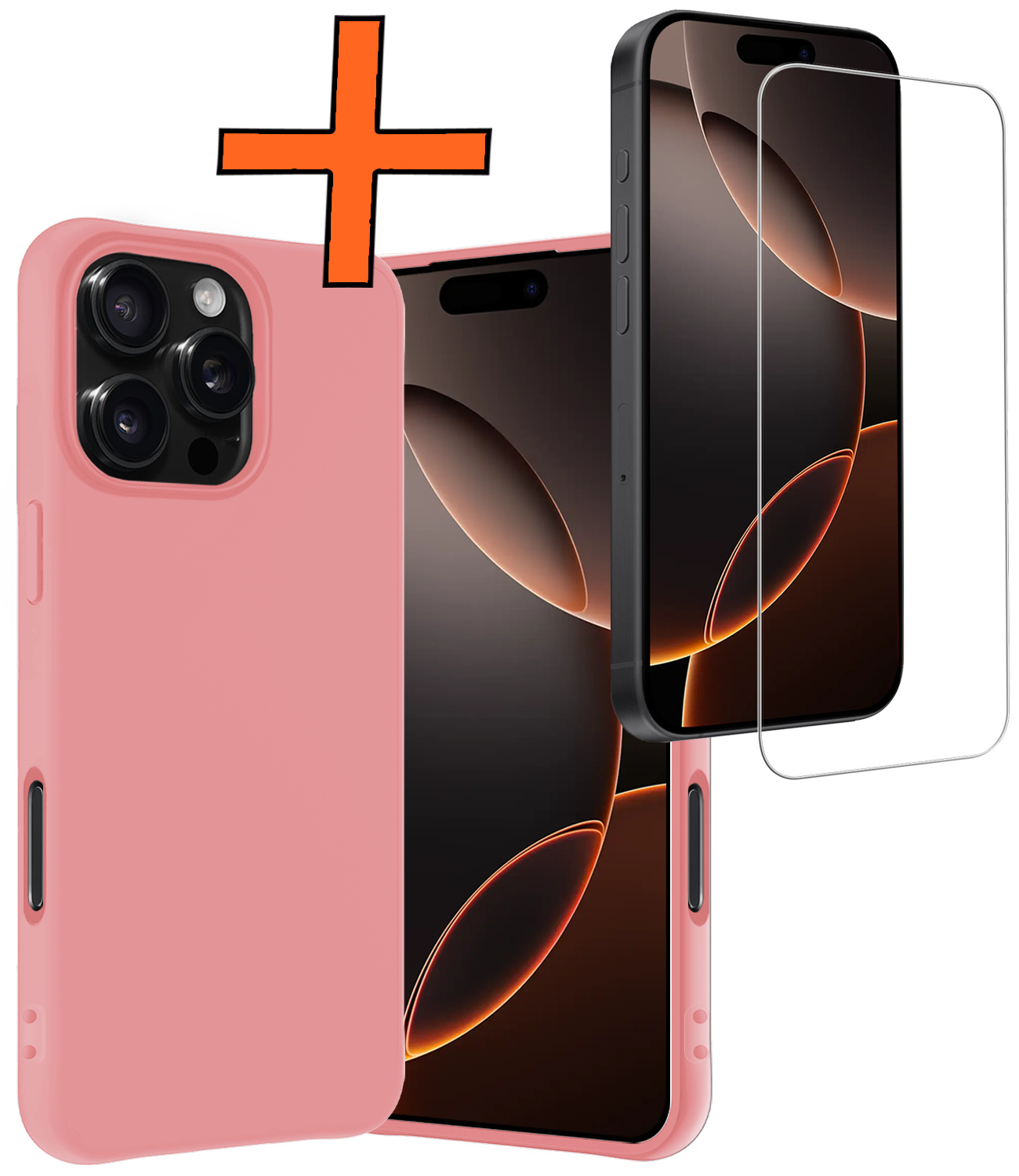 Nomfy Hoesje Geschikt voor iPhone 16 Pro Hoesje Siliconen Cover Case Met Screenprotector - Hoes Geschikt voor iPhone 16 Pro Hoes Back Case - Lichtroze