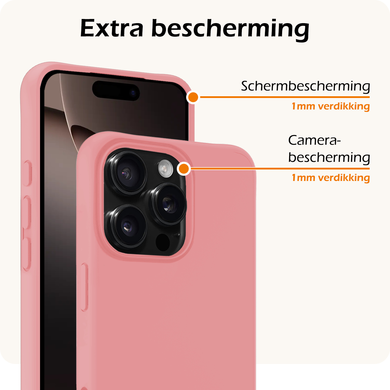 Nomfy Hoesje Geschikt voor iPhone 16 Pro Hoesje Siliconen Cover Case Met Screenprotector - Hoes Geschikt voor iPhone 16 Pro Hoes Back Case - Lichtroze