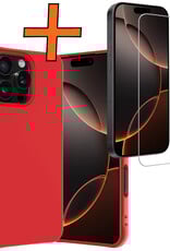 Nomfy Hoesje Geschikt voor iPhone 16 Pro Hoesje Siliconen Cover Case Met Screenprotector - Hoes Geschikt voor iPhone 16 Pro Hoes Back Case - Rood