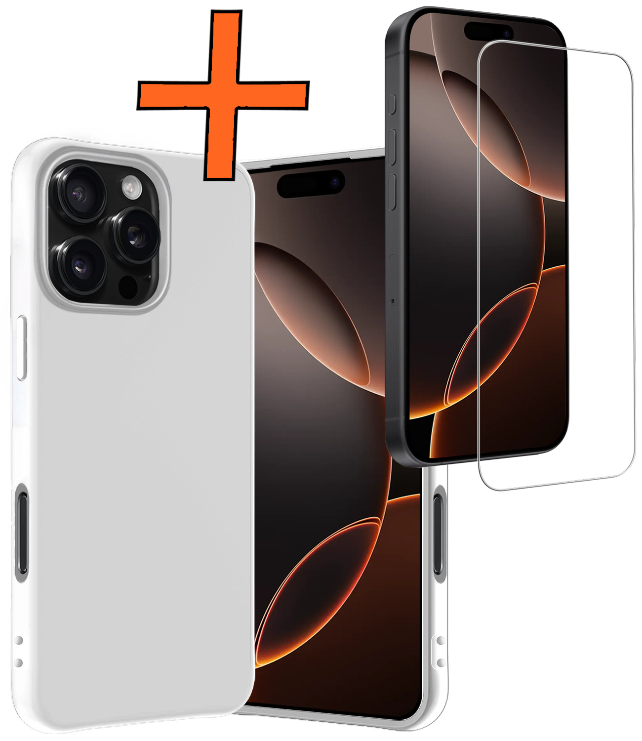 Nomfy Hoesje Geschikt voor iPhone 16 Pro Hoesje Siliconen Cover Case Met Screenprotector - Hoes Geschikt voor iPhone 16 Pro Hoes Back Case - Wit