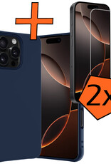 Nomfy Hoesje Geschikt voor iPhone 16 Pro Hoesje Siliconen Cover Case Met 2x Screenprotector - Hoes Geschikt voor iPhone 16 Pro Hoes Back Case - Donkerblauw