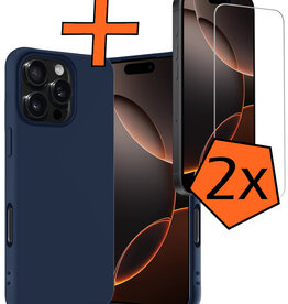 Nomfy Nomfy iPhone 16 Pro Hoesje Siliconen Met 2x Screenprotector Met Dichte Notch - Donkerblauw