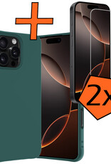 Nomfy Hoesje Geschikt voor iPhone 16 Pro Hoesje Siliconen Cover Case Met 2x Screenprotector - Hoes Geschikt voor iPhone 16 Pro Hoes Back Case - Donkergroen