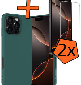 Nomfy Nomfy iPhone 16 Pro Hoesje Siliconen Met 2x Screenprotector Met Dichte Notch - Donkergroen
