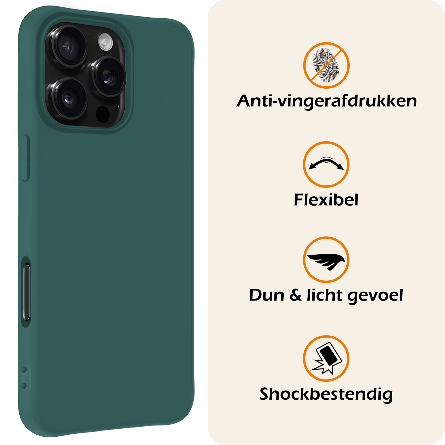 Nomfy Hoesje Geschikt voor iPhone 16 Pro Hoesje Siliconen Cover Case Met 2x Screenprotector - Hoes Geschikt voor iPhone 16 Pro Hoes Back Case - Donkergroen