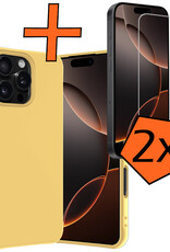 Nomfy Hoesje Geschikt voor iPhone 16 Pro Hoesje Siliconen Cover Case Met 2x Screenprotector - Hoes Geschikt voor iPhone 16 Pro Hoes Back Case - Geel