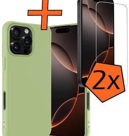 Nomfy Nomfy iPhone 16 Pro Hoesje Siliconen Met 2x Screenprotector Met Dichte Notch - Groen