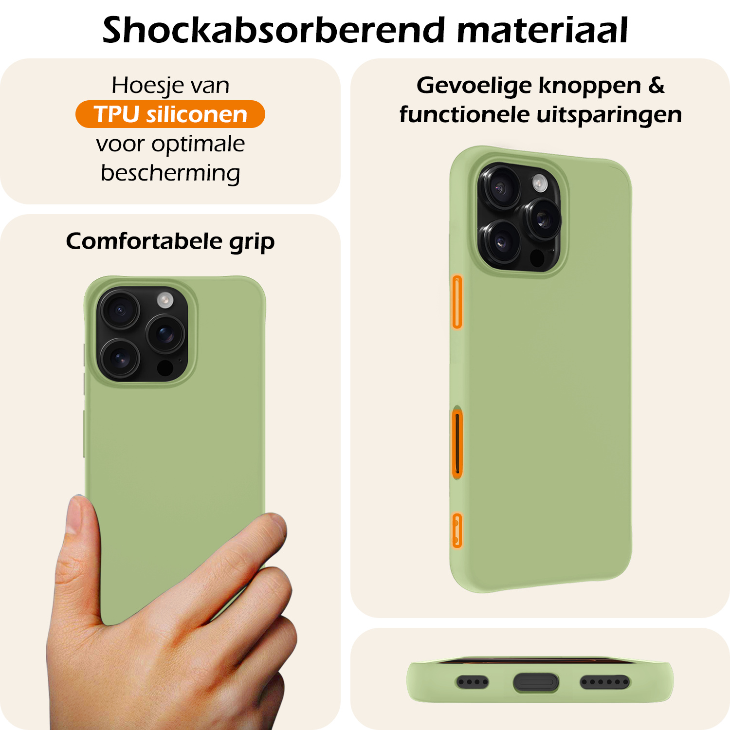 Nomfy Hoesje Geschikt voor iPhone 16 Pro Hoesje Siliconen Cover Case Met 2x Screenprotector - Hoes Geschikt voor iPhone 16 Pro Hoes Back Case - Groen