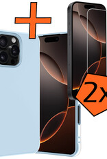 Nomfy Hoesje Geschikt voor iPhone 16 Pro Hoesje Siliconen Cover Case Met 2x Screenprotector - Hoes Geschikt voor iPhone 16 Pro Hoes Back Case - Lichtblauw