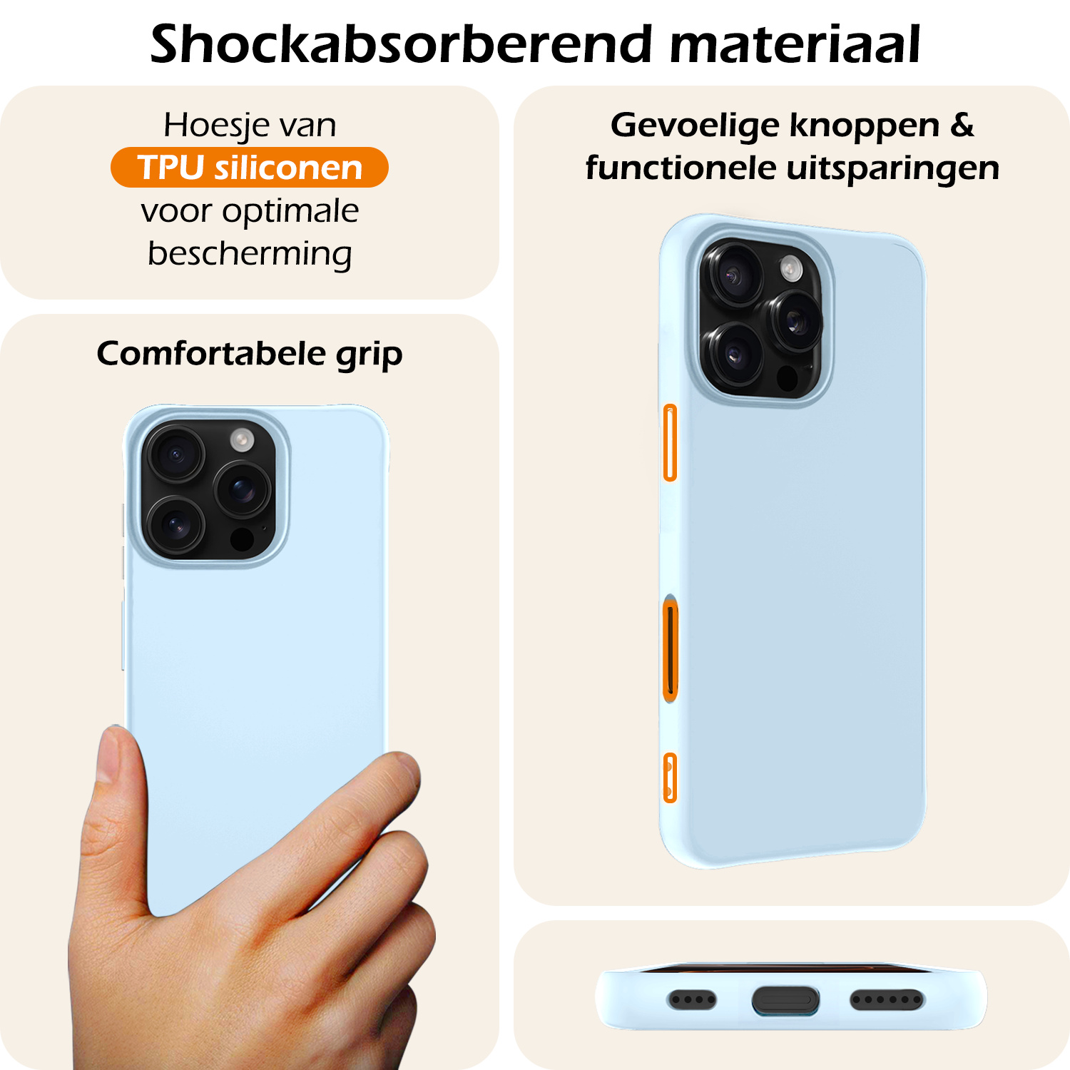 Nomfy Hoesje Geschikt voor iPhone 16 Pro Hoesje Siliconen Cover Case Met 2x Screenprotector - Hoes Geschikt voor iPhone 16 Pro Hoes Back Case - Lichtblauw