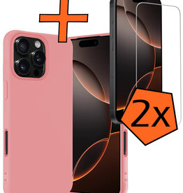 Nomfy Nomfy iPhone 16 Pro Hoesje Siliconen Met 2x Screenprotector Met Dichte Notch - Lichtroze